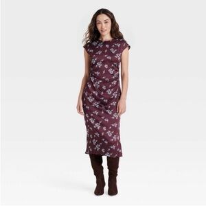 NEW a new day Burgundy Floral Midi Dress Size M